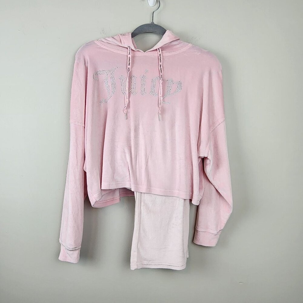 Juicy Couture sz M velour sleepwear set hoodie pants rhinestones loungewear